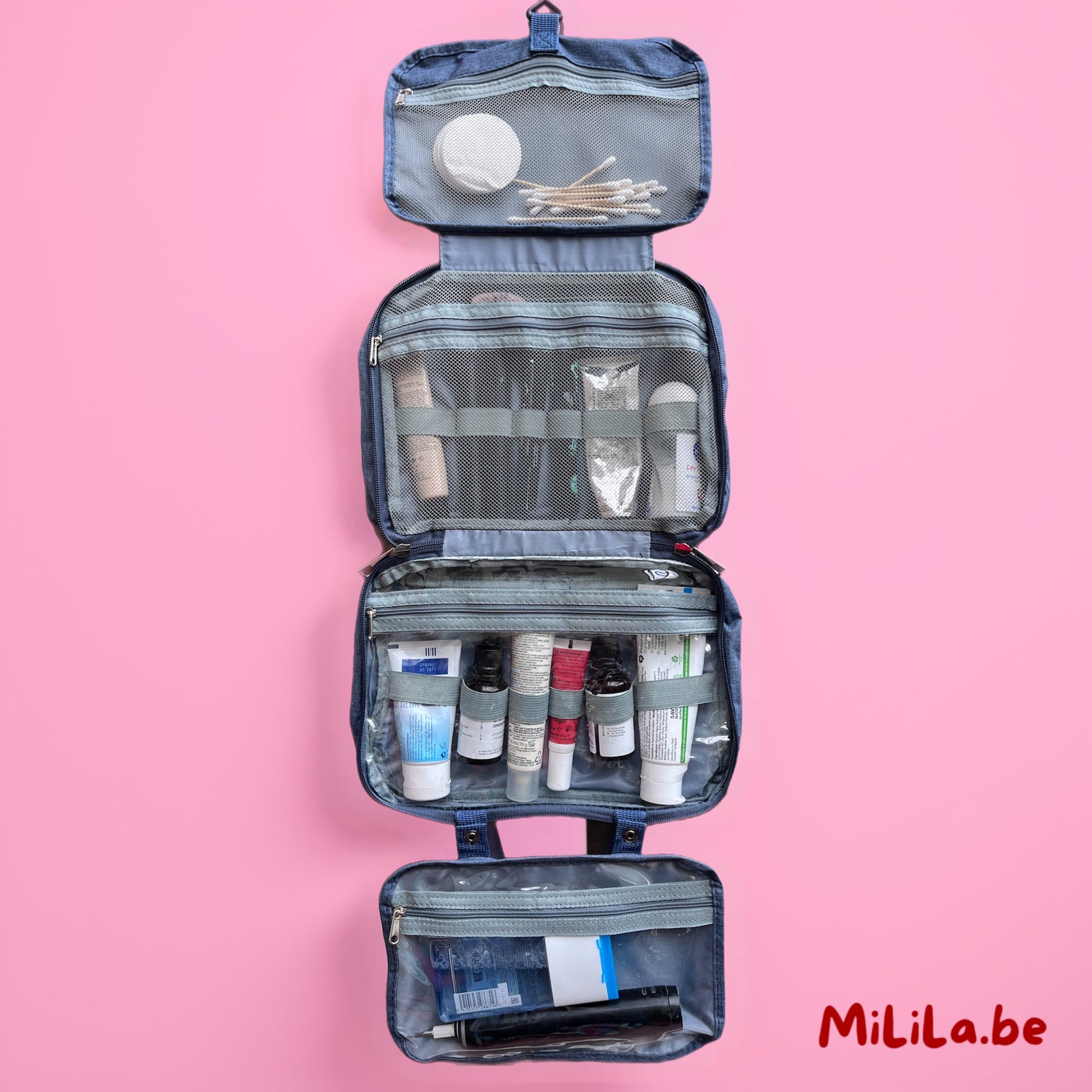 MiLiLa toilettas met verwijderbaar transparant vakje voor vloeistoffen