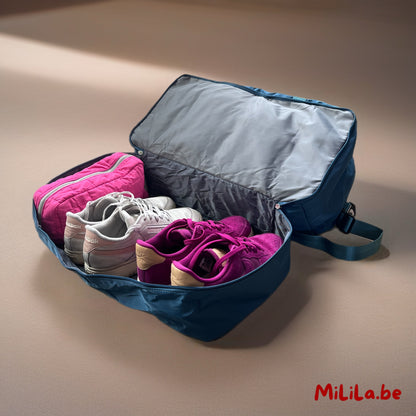 Weekendtas met apart schoenenvak en ritscompartiment — handige reistas voor georganiseerde reizigers.