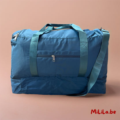 MiLiLa weekendtas met schoenenvak in peacock blue — stijlvolle, ruime reistas voor dames en heren