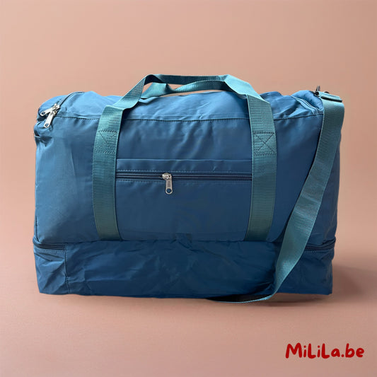 MiLiLa weekendtas met schoenenvak in peacock blue — stijlvolle, ruime reistas voor dames en heren