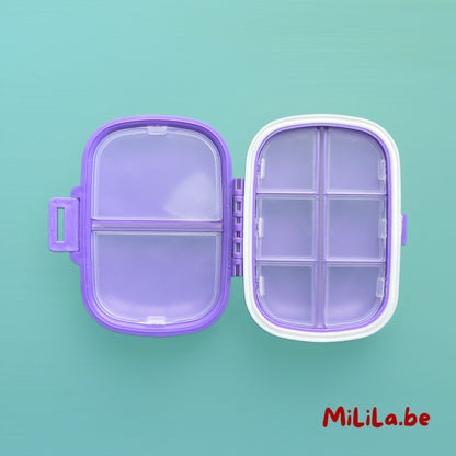 Open pillendoosje met 6 kleine en 2 grote vakjes